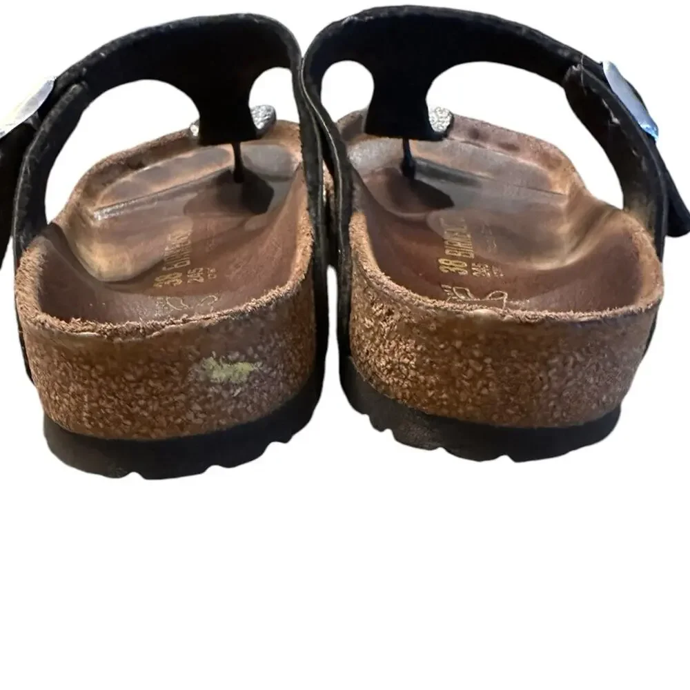 Birkenstock Women’s 38 (7) Black and Silver Thong Style Sandals